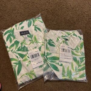 The Children's Place Daddy and me White and Green Leaf Hawaiian shirts